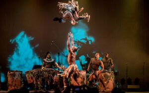 Image of circus performers from the Won’Ma Africa group throwing one member in the air. Join us on May 31st-June 5th for this thrilling performance