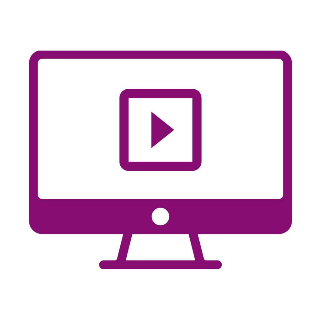 Icon of computer screen with play button to indicate ‘online’