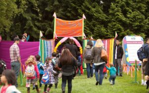 Image of children walking into the Magical Mystery Maze