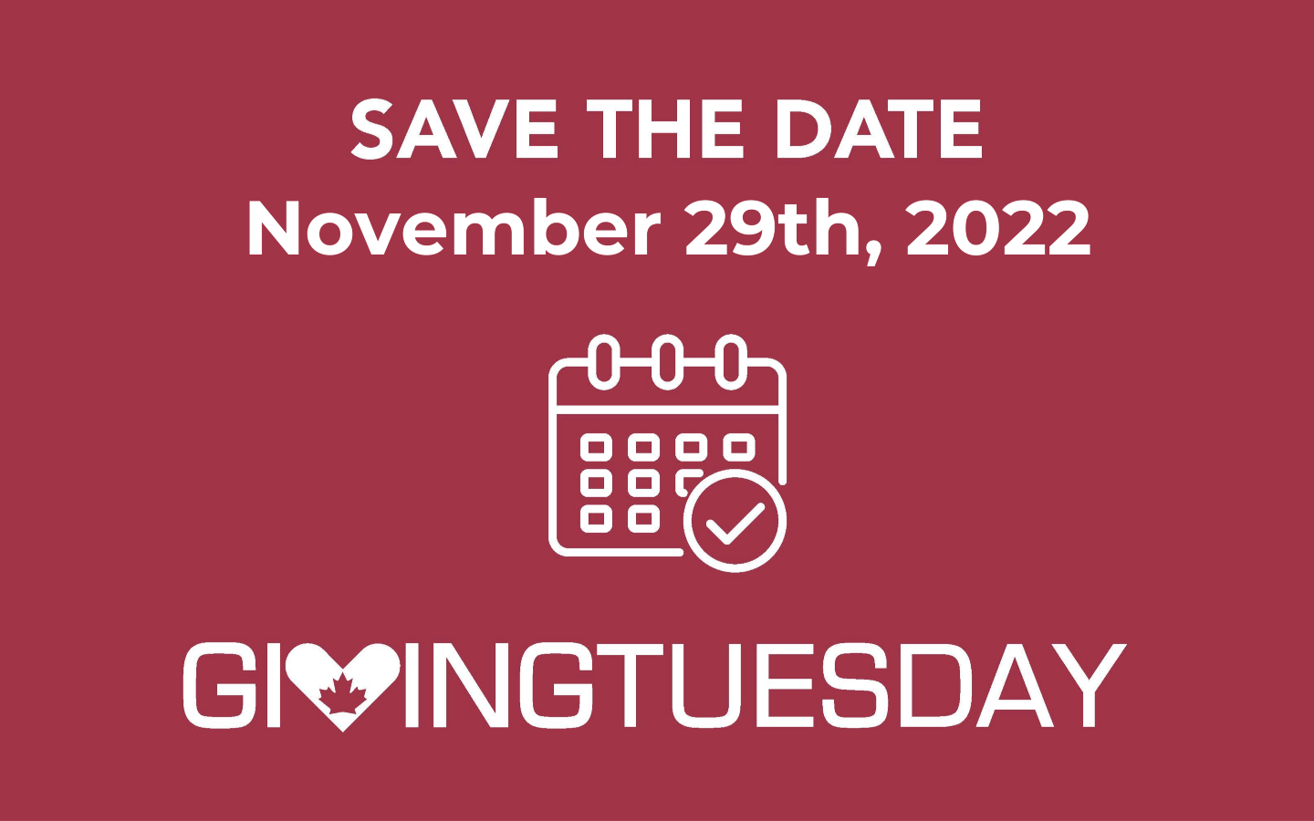 A red Giving Tuesday poster that says to save the date November 29th, 2022, with an icon of a calendar in the middle
