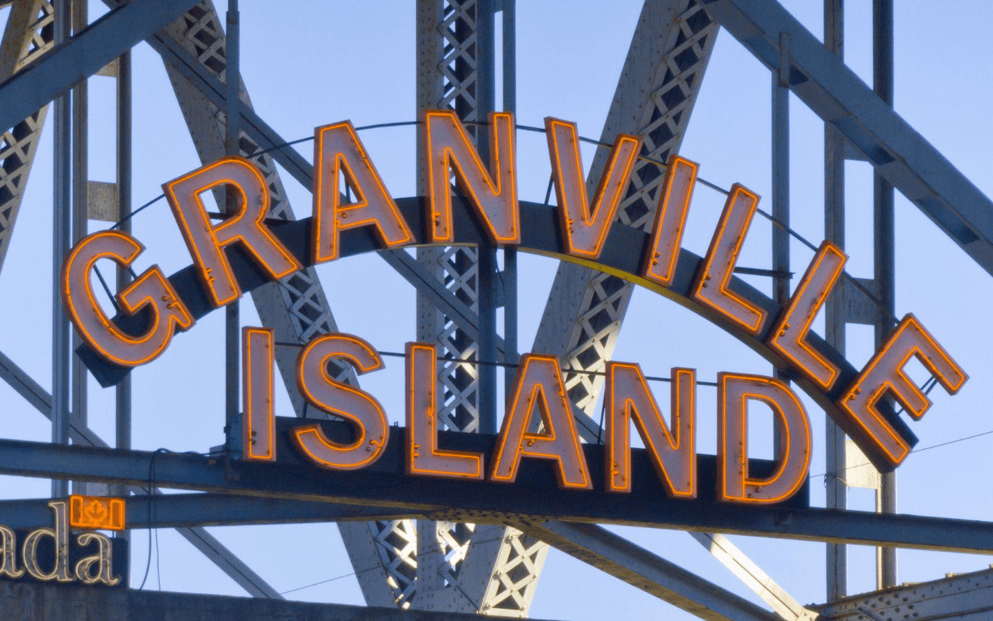 A close-up image of the Granville Island entryway sign.