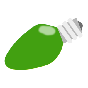 Graphic of a green christmas light bulb.