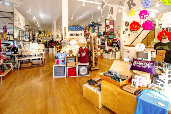 An interior photograph of MAKE Vancouver, a retail shop at Granville Island.